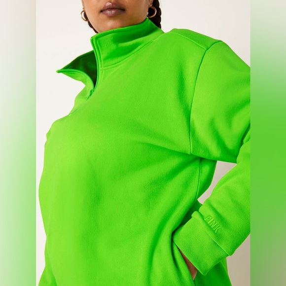 VS VICTORIAS SECRET PINK CAMPUS HALF ZIP PULLOVER SWEATER JACKET TOP GREEN XXL - Picture 2 of 6